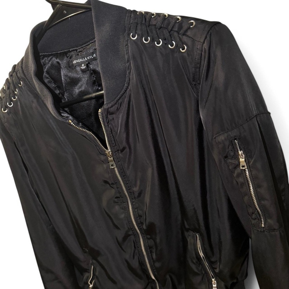 Kendall & Kylie Lace-Up Black Bomber Jacket Size S View 4